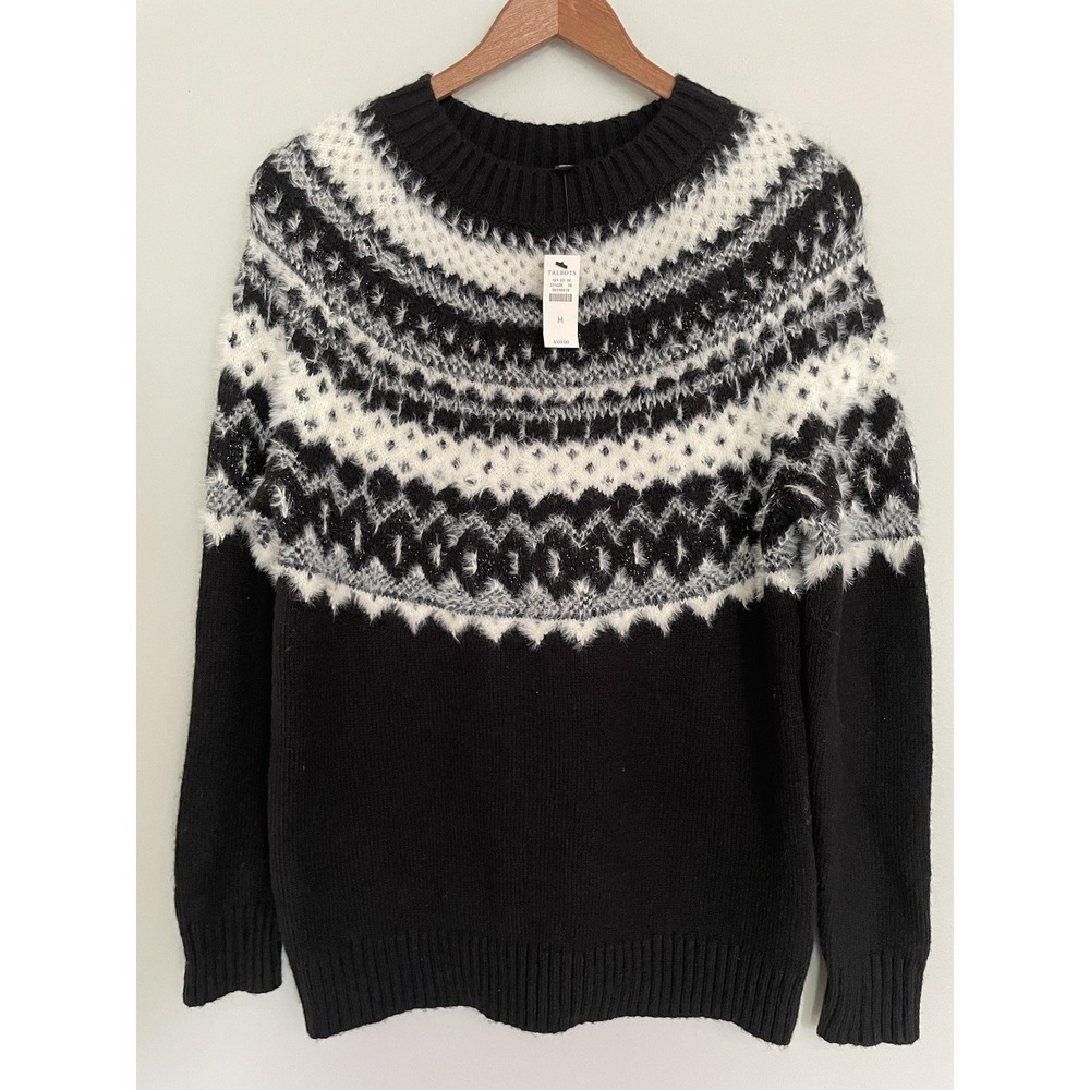Talbots NWT Fair Isle Fuzzy Long Sleeve Black White Sweater. Size Medium.‎ - Picture 2 of 11